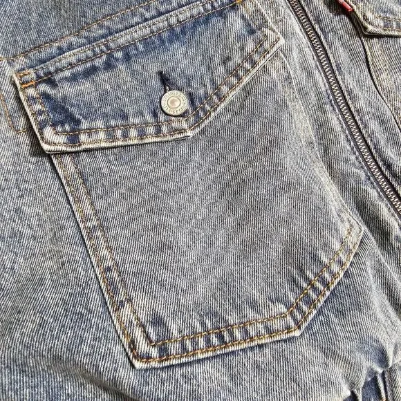 Levi's Premium Sherpa Bomber Jacket Small S Medium Wash Navy Satin 90s Vintage - Picture 4 of 16